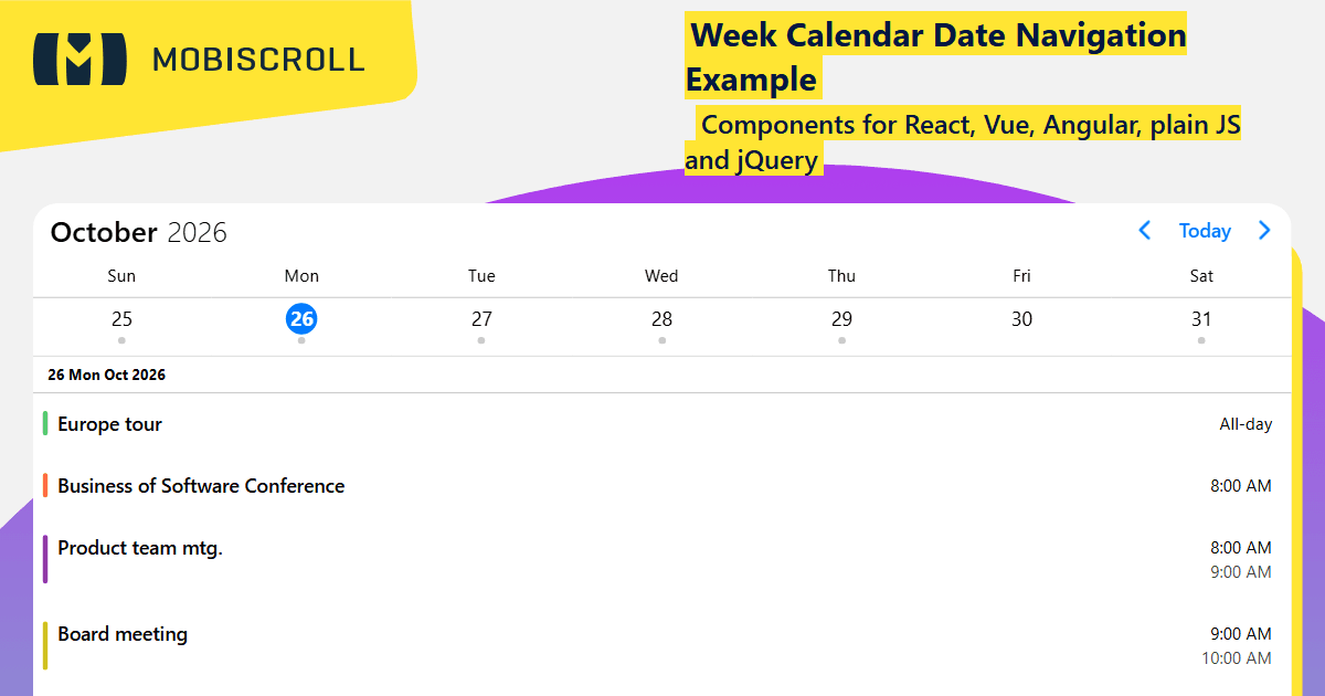 Angular Event Calendar Agenda View | Mobiscroll