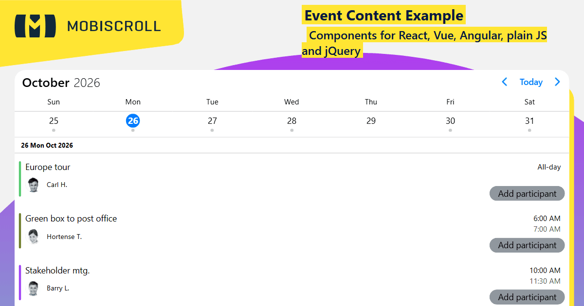 Angular Agenda Custom Event Content Example | Mobiscroll