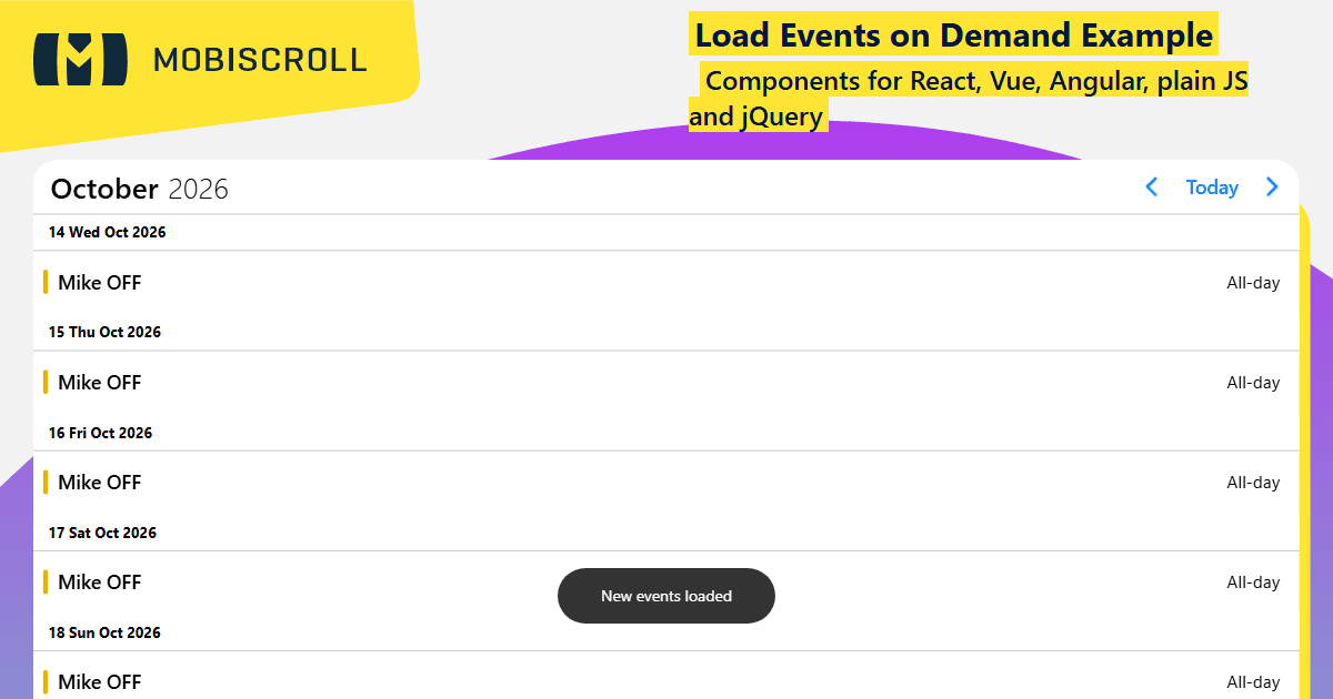 Angular Agenda Load Events on Demand Example | Mobiscroll