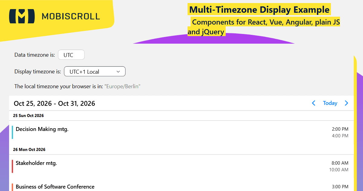 Angular Agenda Setting the Timezone Example | Mobiscroll