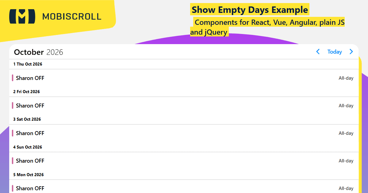 Angular Agenda Show Empty Days Example | Mobiscroll