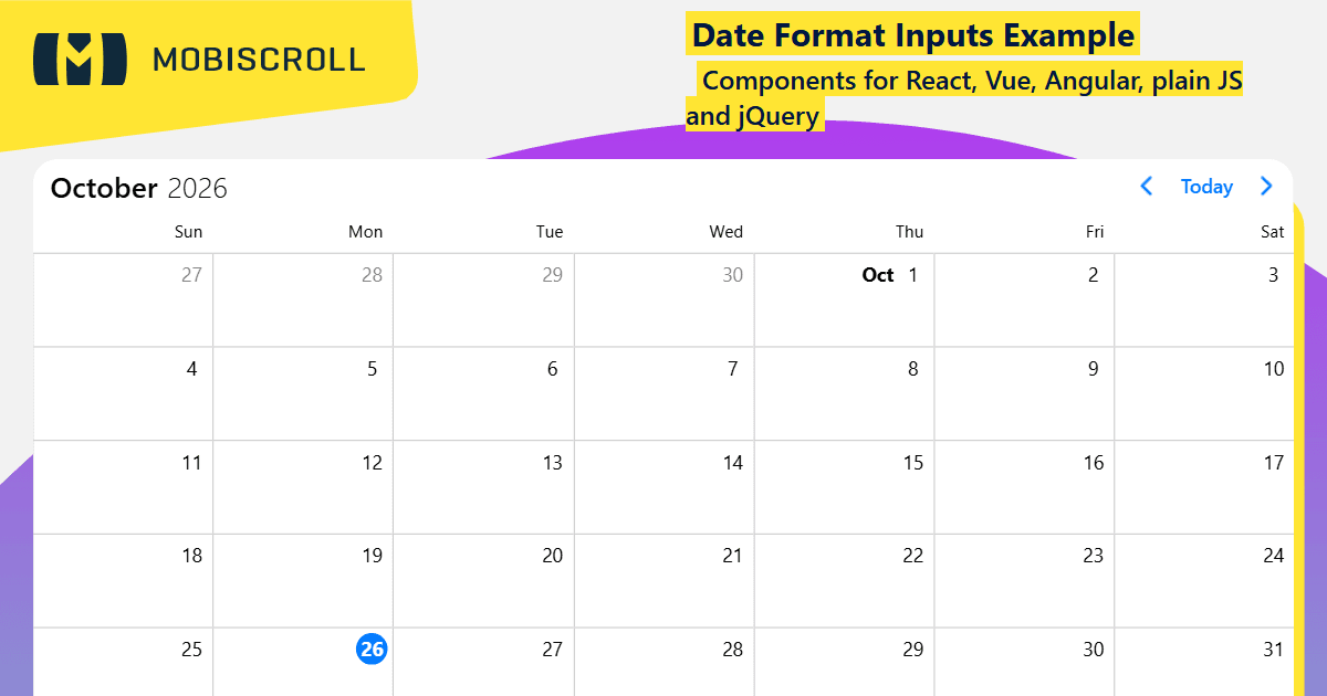 Angular Event calendar Supported Date Formats Example | Mobiscroll