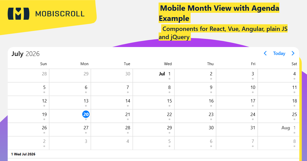 Event calendar demos for web and mobile | Mobiscroll