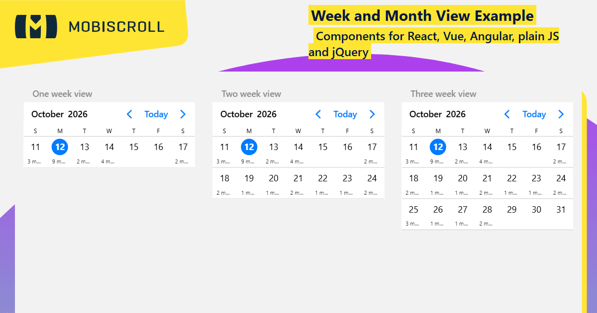 React Event calendar Week and Month View Example | Mobiscroll