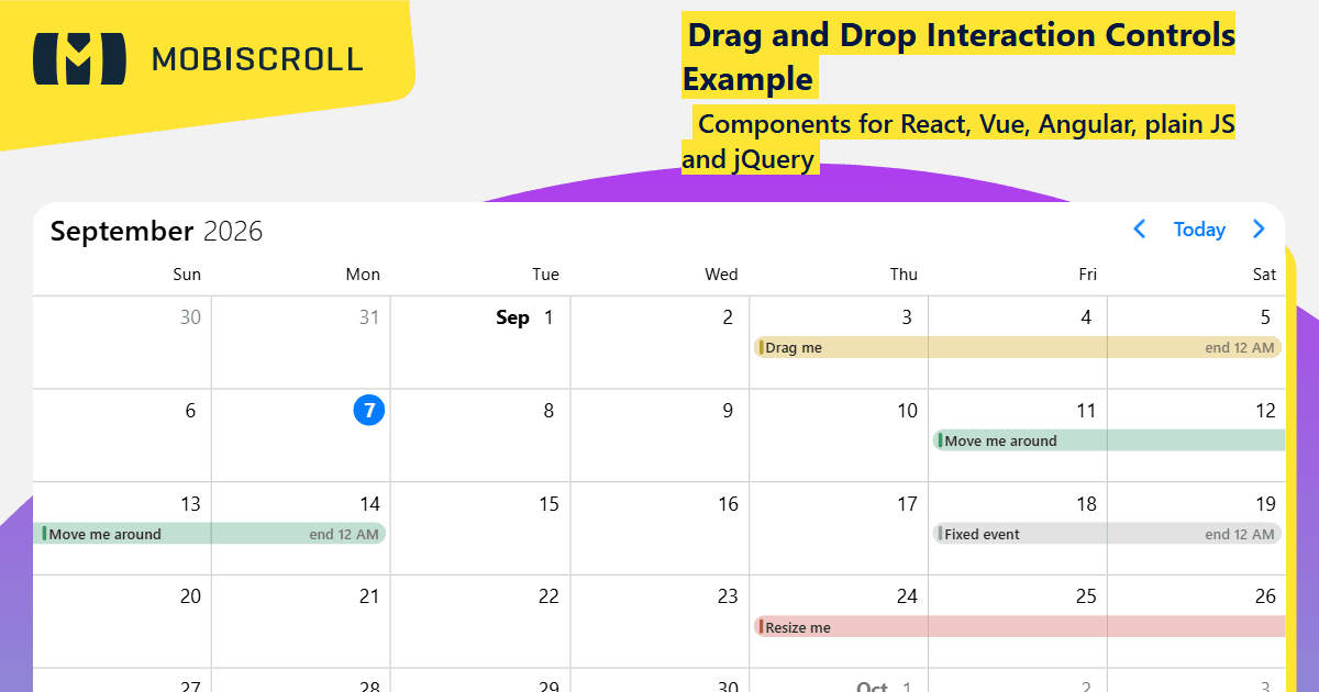 React Event calendar Drag and Drop Events Example | Mobiscroll
