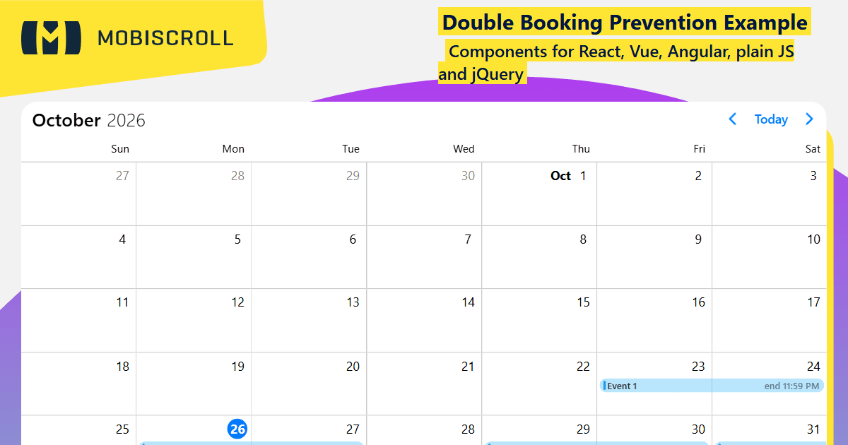 React Event calendar Double Booking Prevention Example | Mobiscroll
