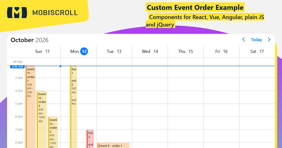 React Scheduler Custom Event Sort Order Example | Mobiscroll