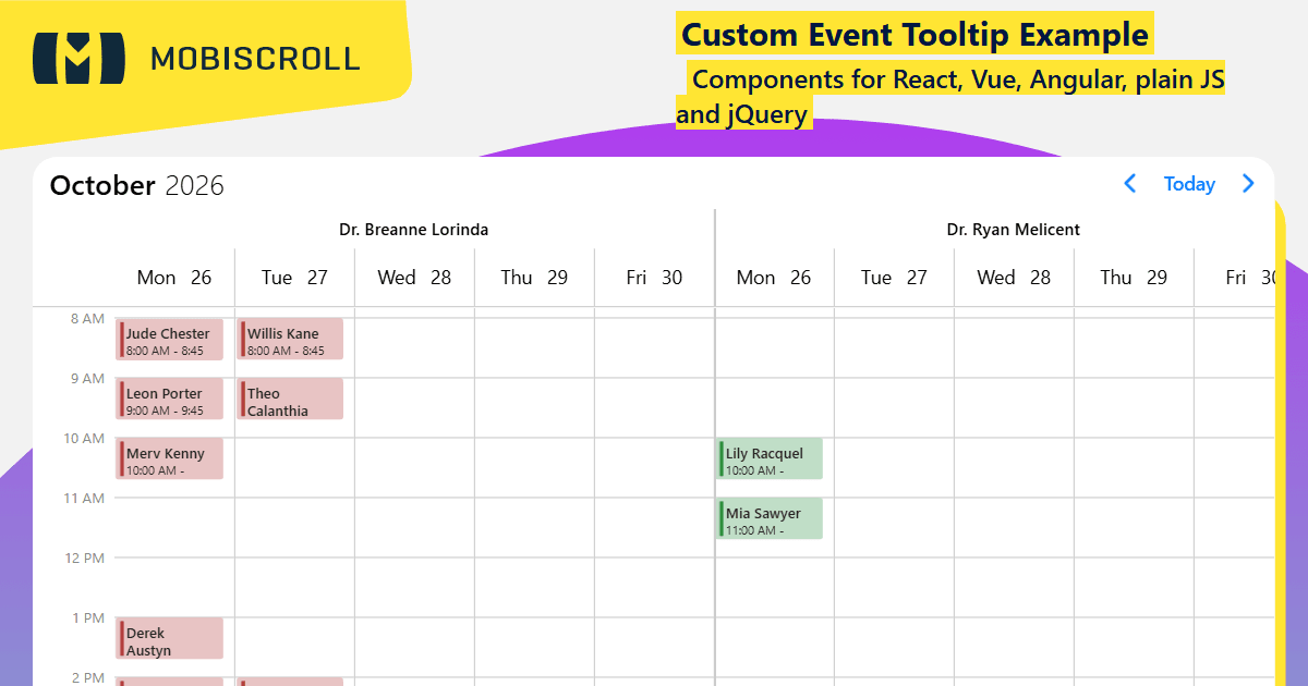 Scheduler Custom Event Tooltip Example | Mobiscroll