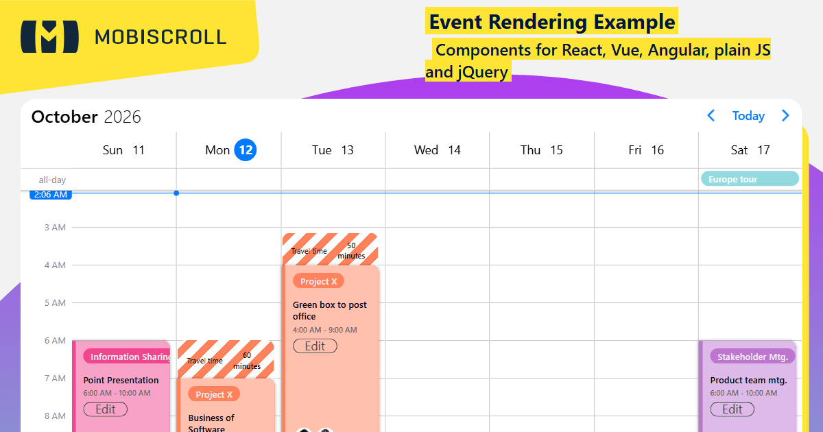 Scheduler Custom Event Rendering Example | Mobiscroll