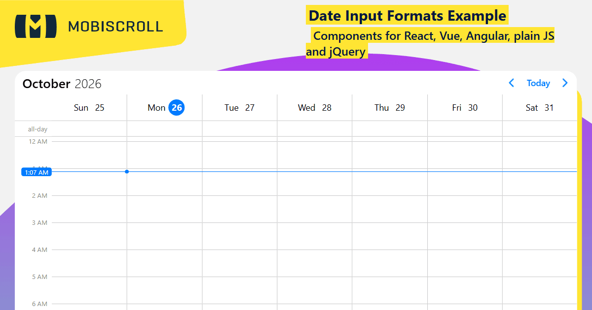 Vue Scheduler Date Format Support Example | Mobiscroll