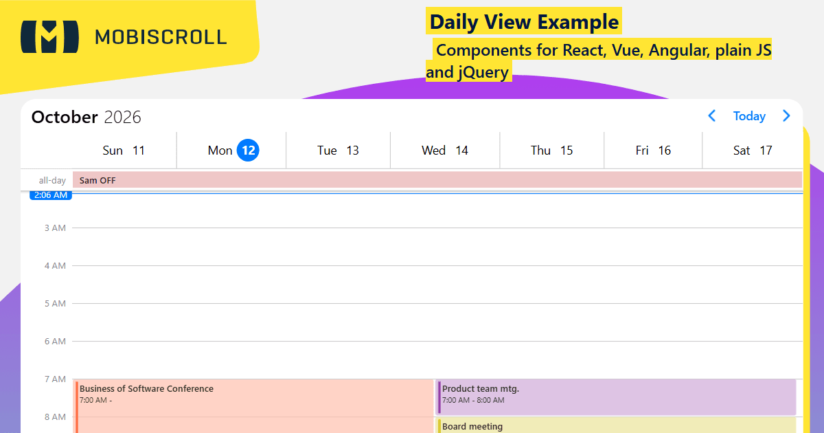 Scroll Schedule Javascript Scheduler Daily Schedule Example | Mobiscroll