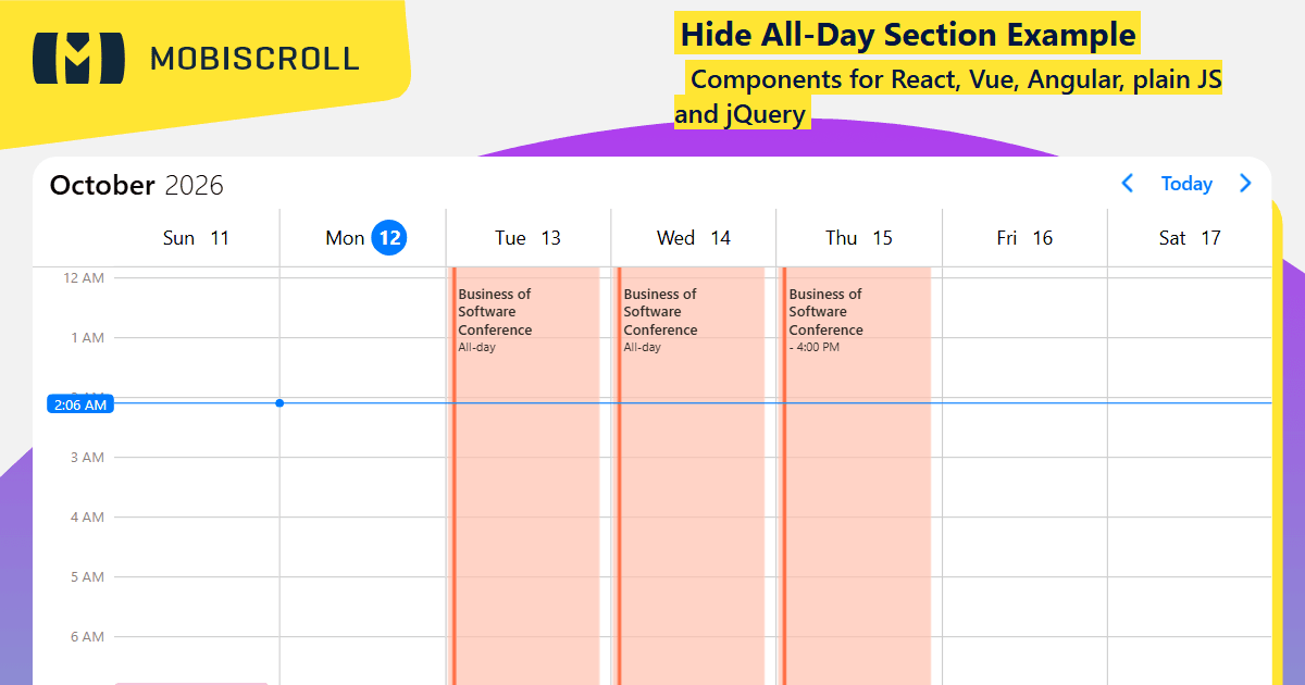 React Scheduler Timed Events Only View Example | Mobiscroll