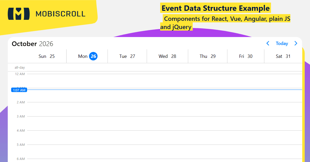 Javascript Scheduler Event Data Structure Example | Mobiscroll
