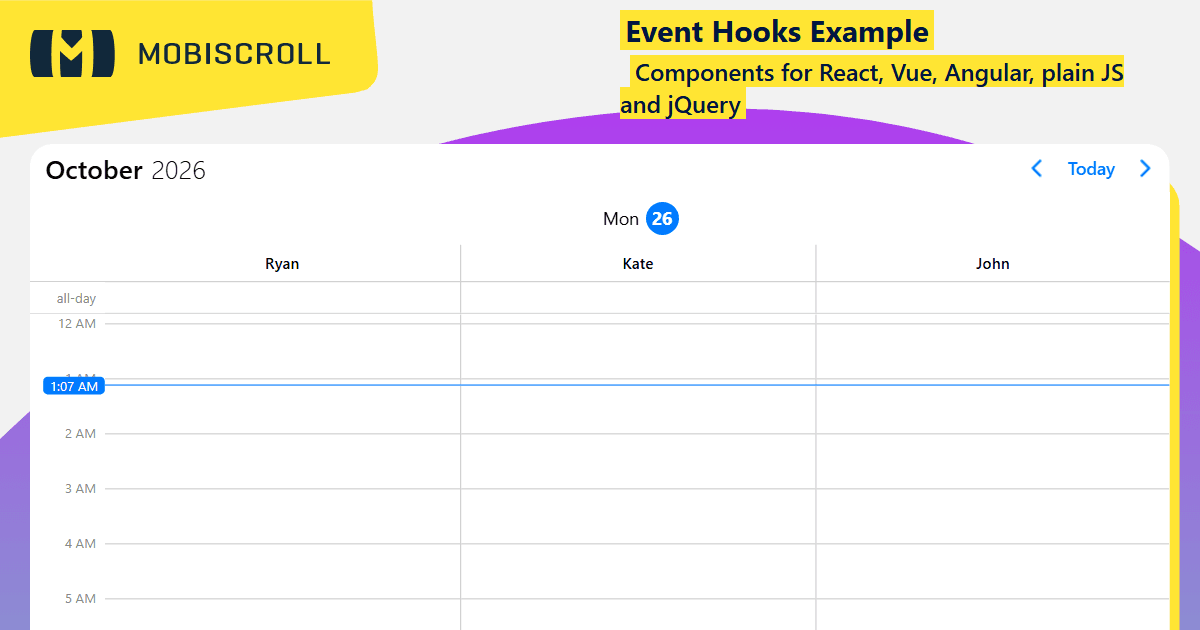 Scheduler Event Hooks Example | Mobiscroll