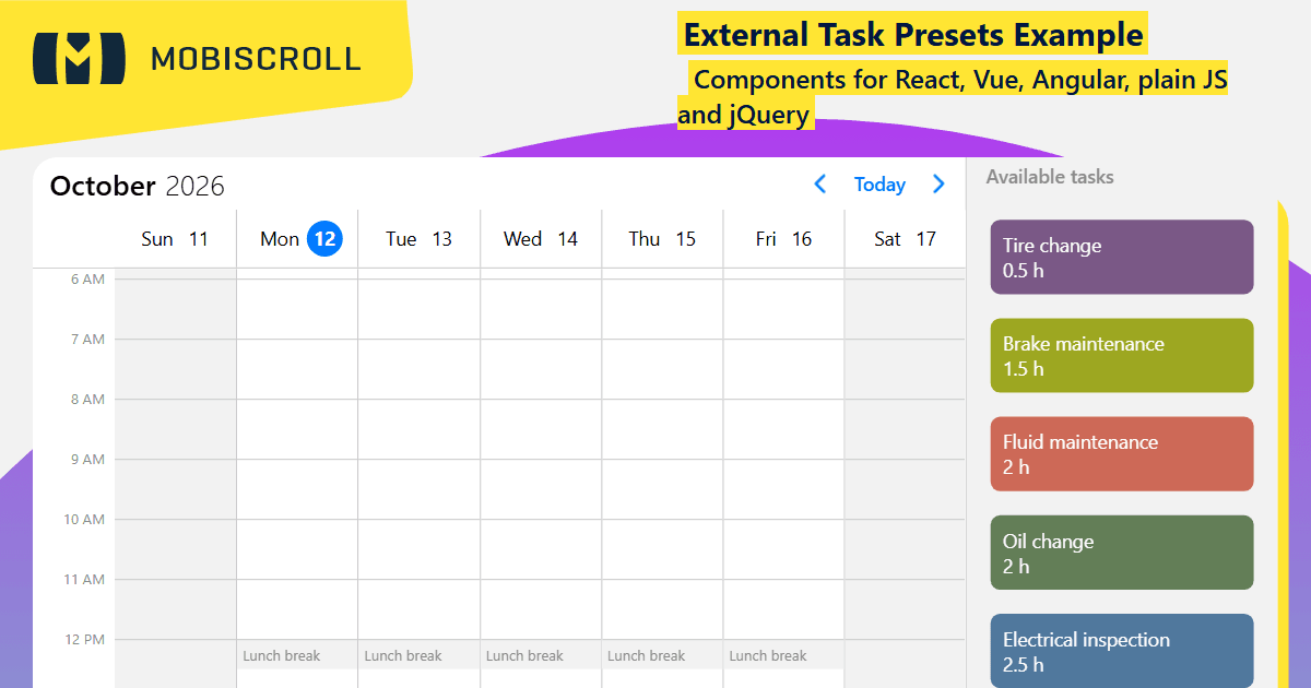 React Scheduler Preset Task Scheduling Example | Mobiscroll