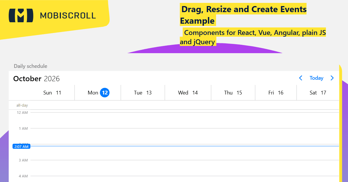 React Scheduler Drag and Drop Events Example | Mobiscroll