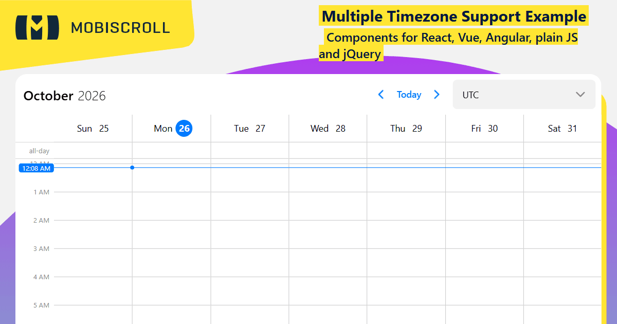 React Scheduler Multiple Timezone Support Example | Mobiscroll