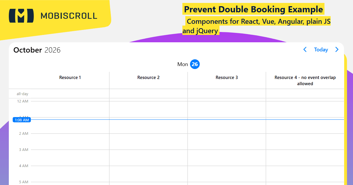 Vue Scheduler Prevent Double Booking Example | Mobiscroll
