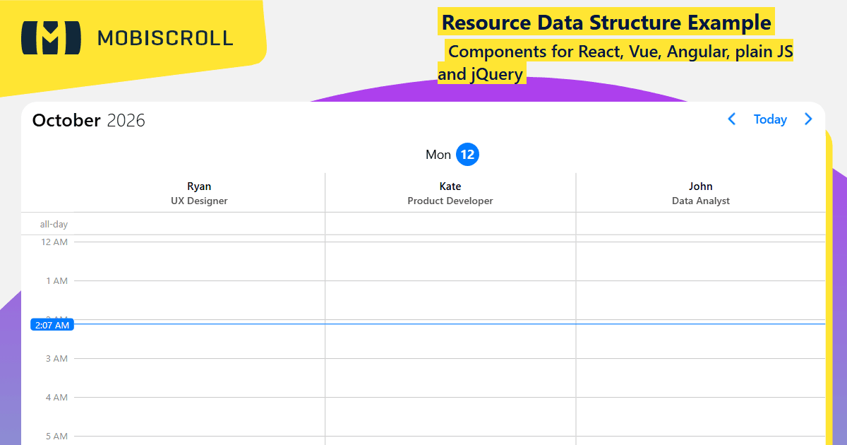 React Scheduler Resource Data Structure Example | Mobiscroll