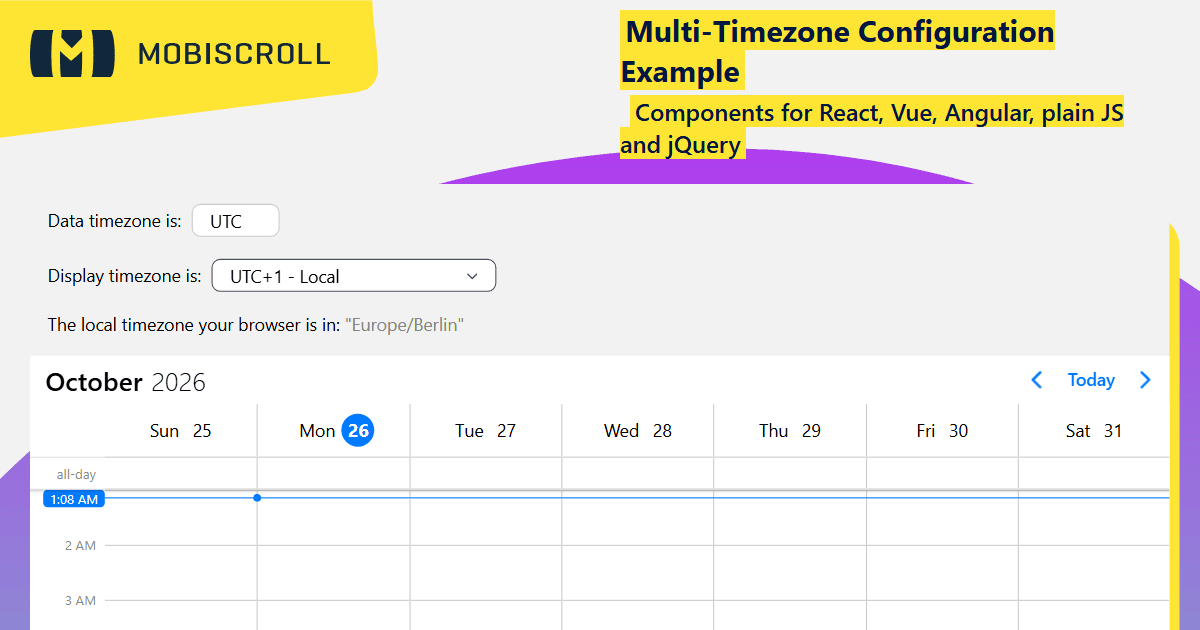 Angular Scheduler Timezone Support Example | Mobiscroll