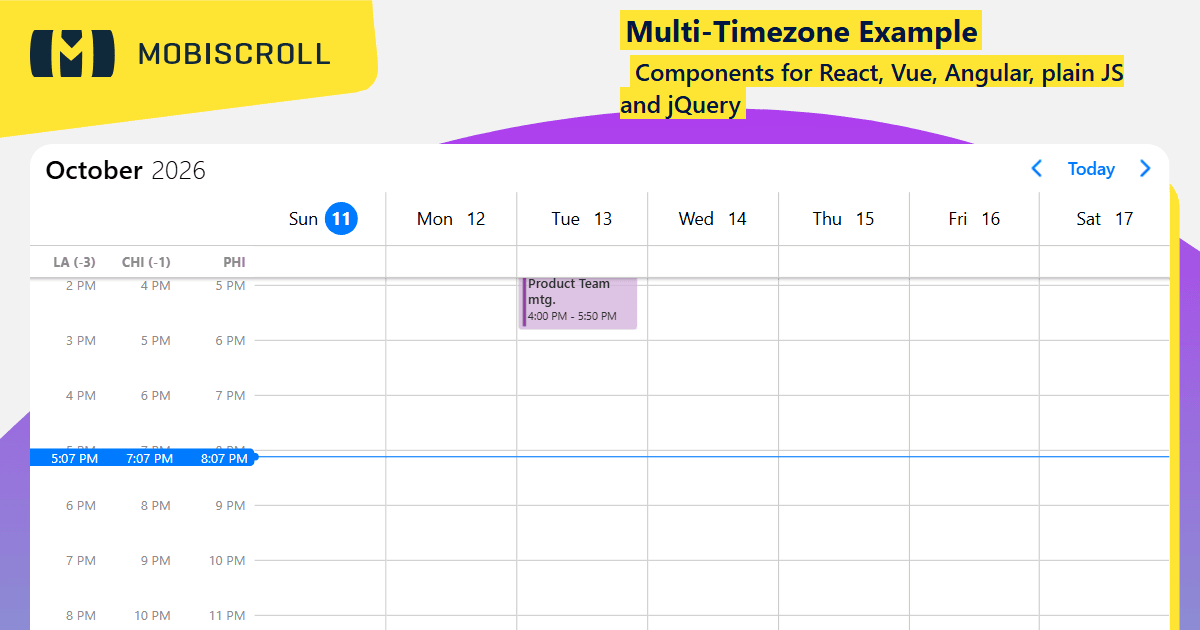 React Scheduler Multi-Timezone View Example | Mobiscroll