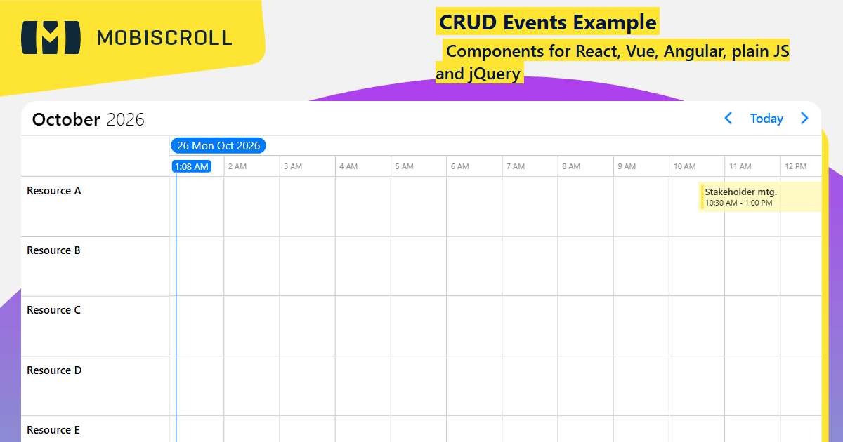 React Timeline Event Management Example | Mobiscroll