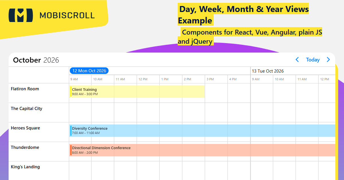 Timeline Daily Weekly Monthly Yearly Views Example | Mobiscroll