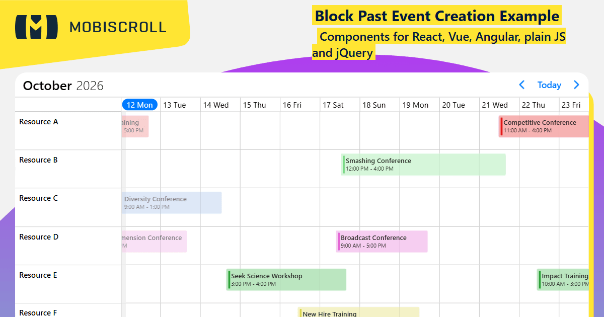 Angular Timeline Prevent Past Event Creation and Editing Example ...