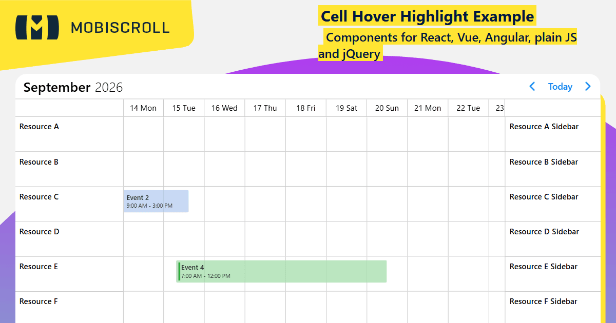 Jquery Calendar Timeline JQuery Timeline Cell Hover Row and Column Highlight Example | Mobiscroll