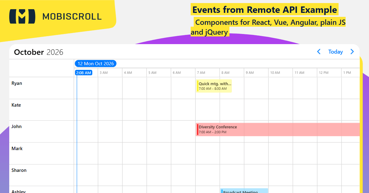 Javascript Timeline Events from remote API Example | Mobiscroll