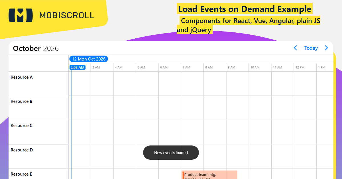 Vue Timeline Load Events on Demand Example | Mobiscroll