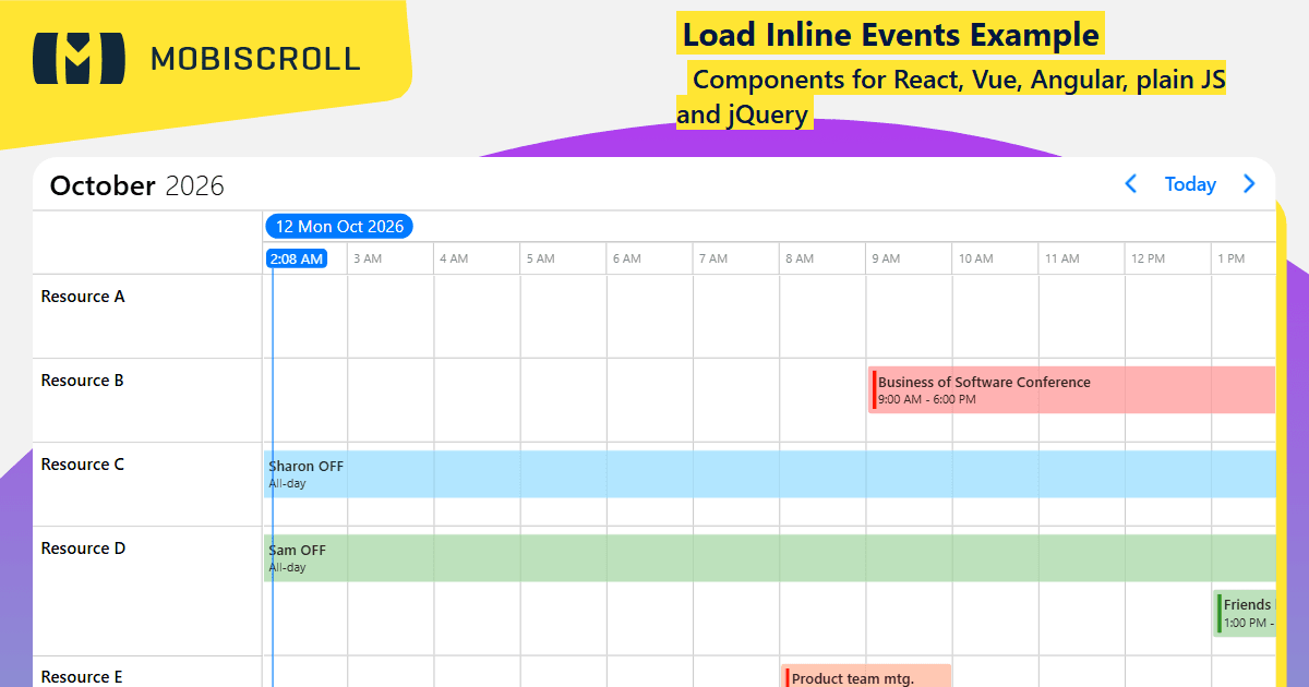 Angular Timeline Load Inline Events Example | Mobiscroll