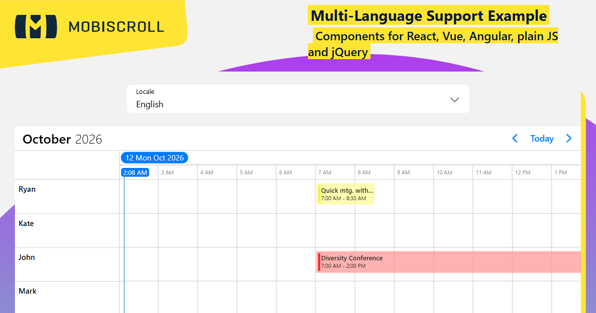 React Timeline Localization Example | Mobiscroll