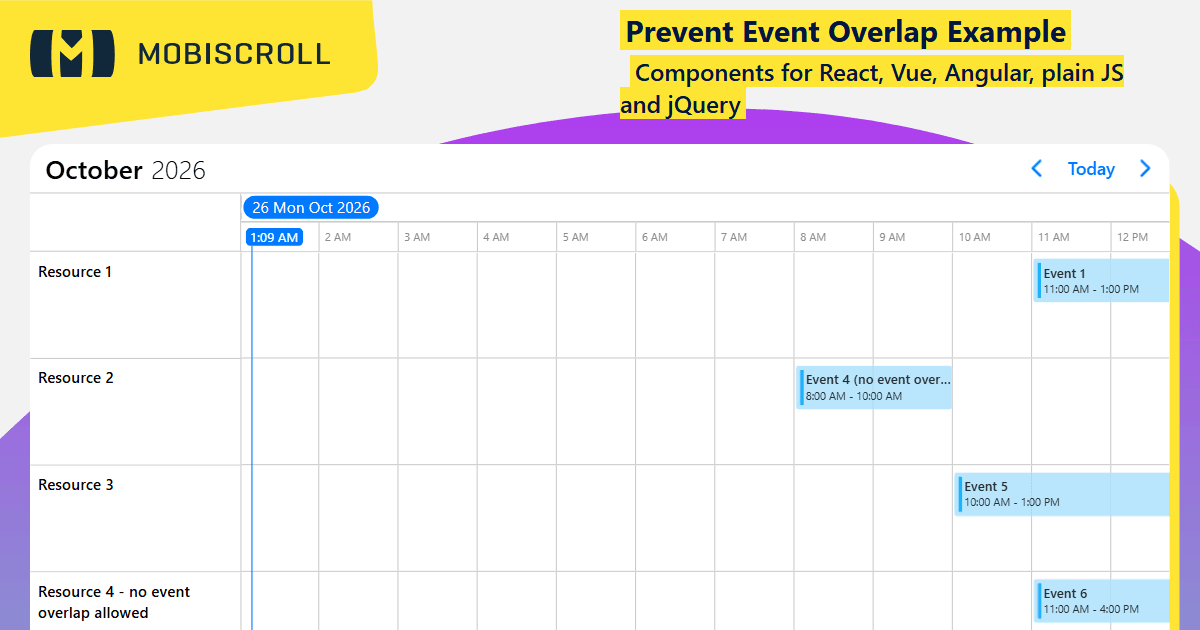 React Timeline Prevent Double Booking Example | Mobiscroll