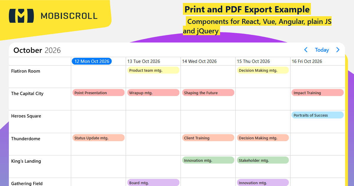 JQuery Timeline Print and PDF Export Example | Mobiscroll