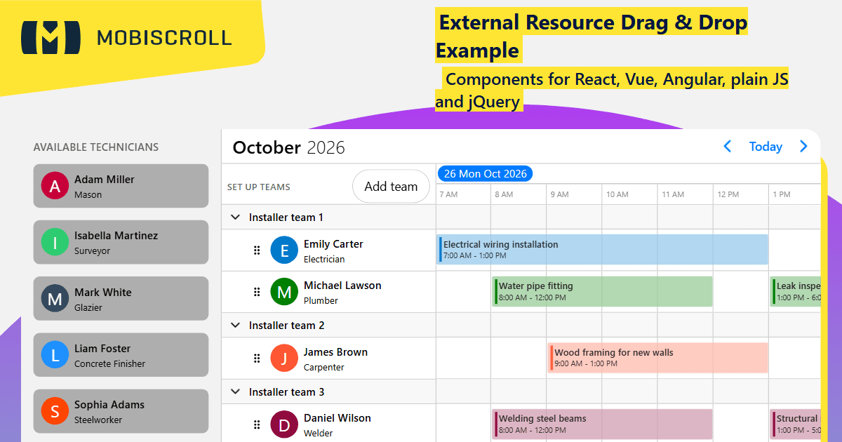 React Timeline Dynamic Resource Management Example | Mobiscroll