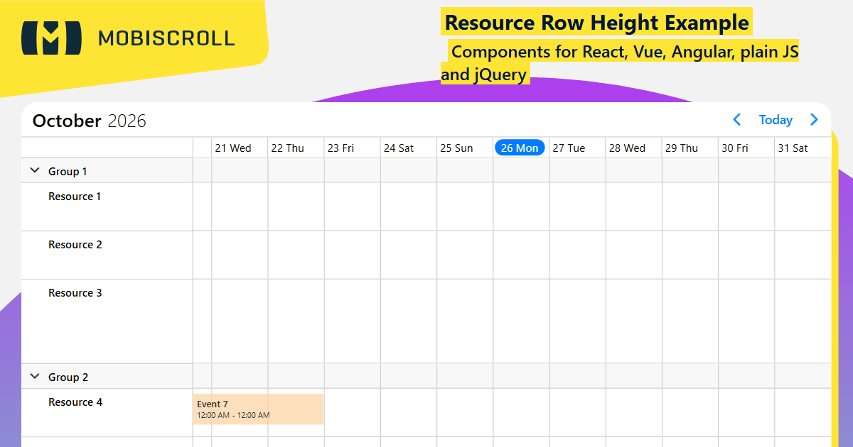 JQuery Timeline Controlling the row height Example | Mobiscroll