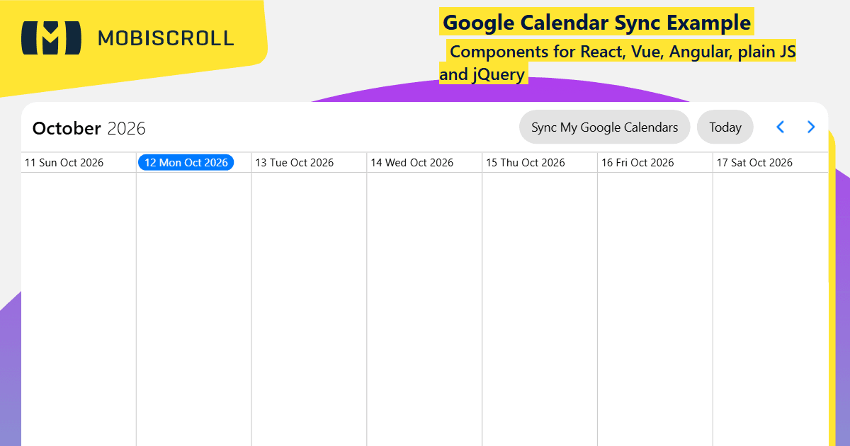 Angular Timeline Google Calendar Integration Example | Mobiscroll