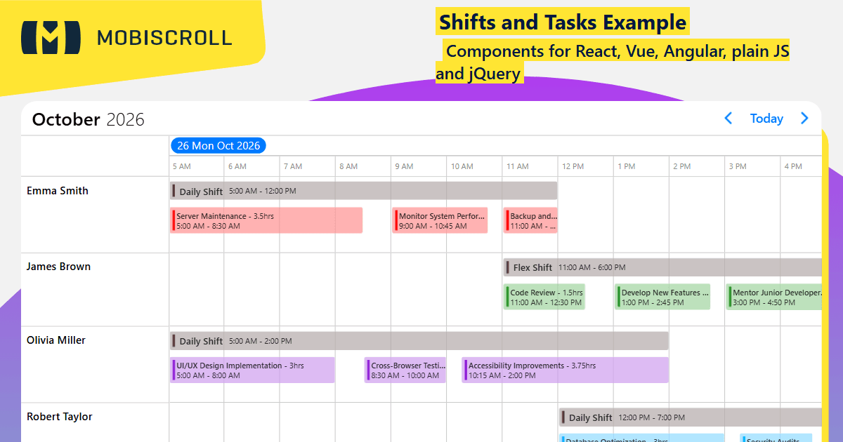 React Timeline Shift and Task Hierarchy View Example | Mobiscroll