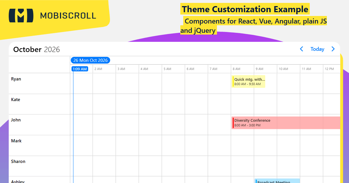 React Timeline Theming capabilities Example | Mobiscroll