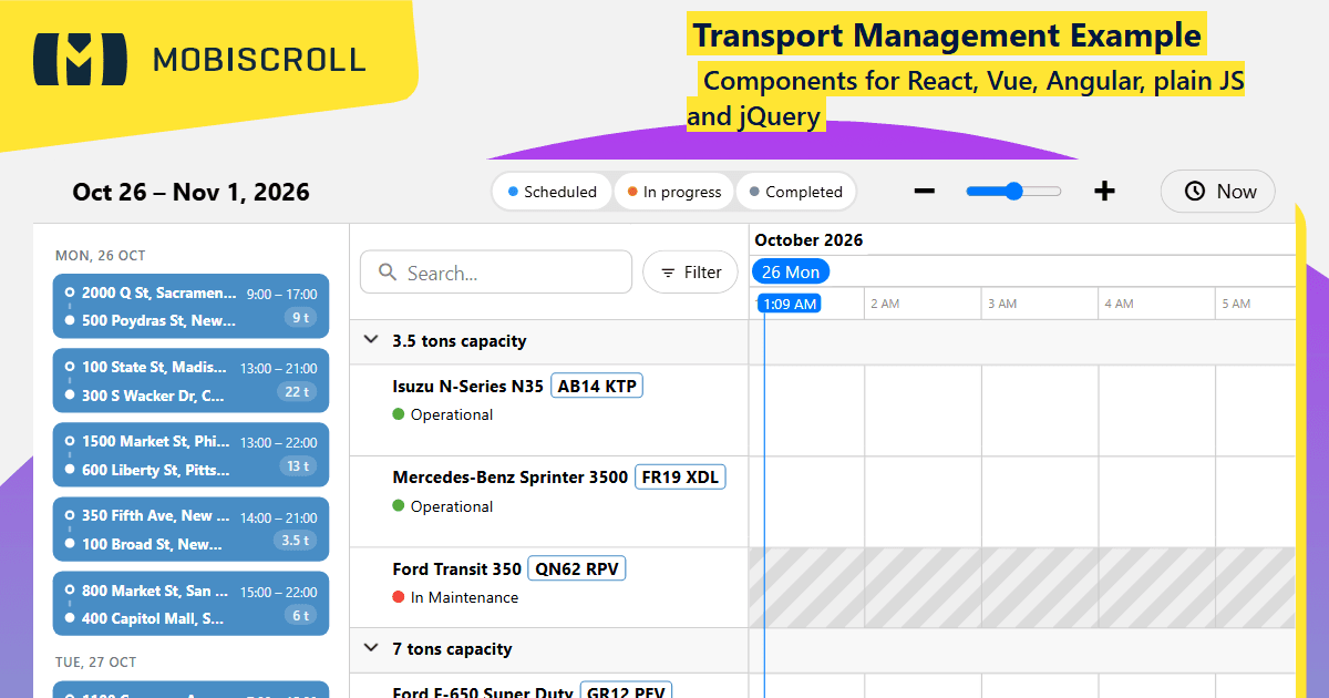 Timeline Transport Management Example | Mobiscroll