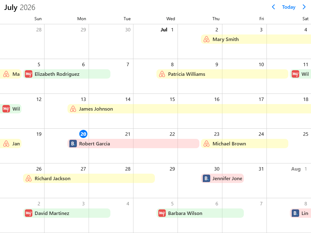 Property booking calendar