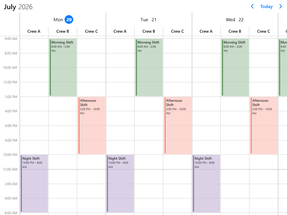 24-hour manufacturing shift rota