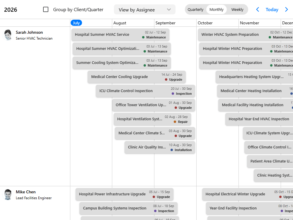 Group events by client with bulk actions