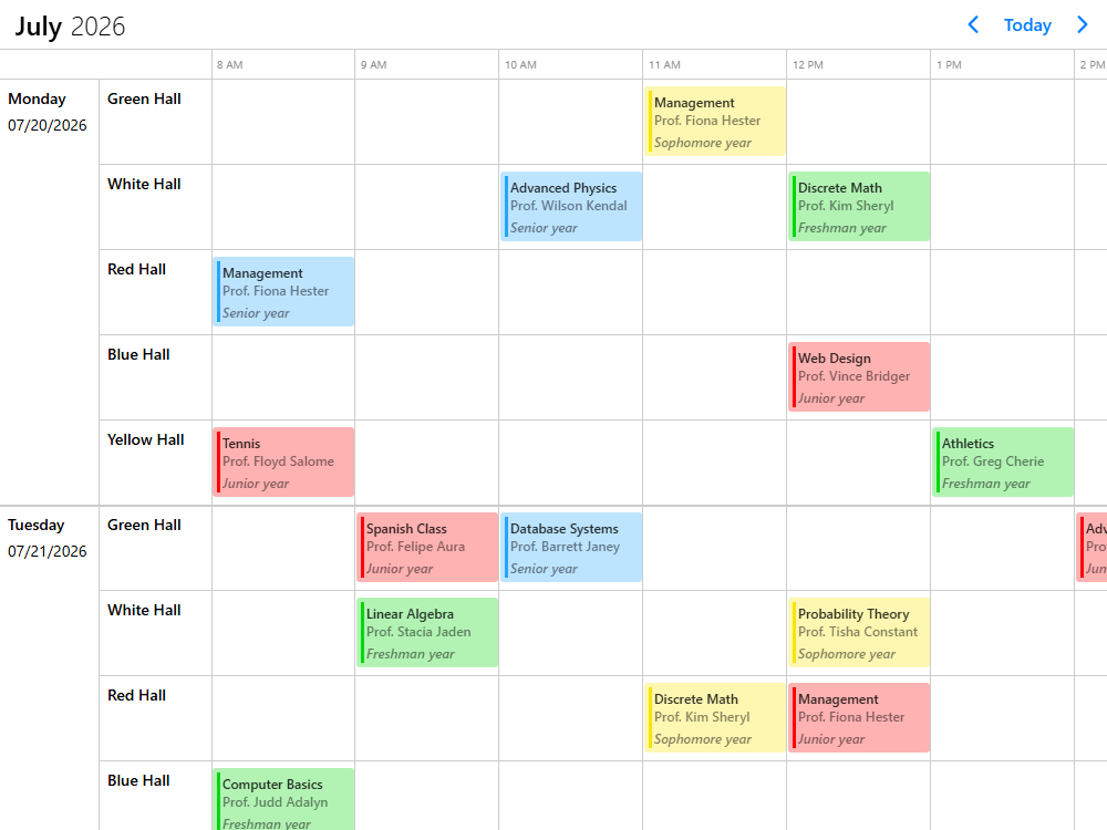 Multi-classroom timetable