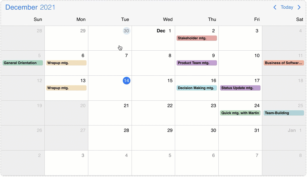 Eventcalendar blocked out dates